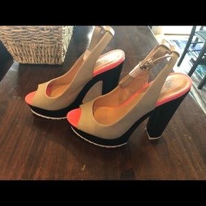 New Shaylynn trendy open toe platform colorblock heels